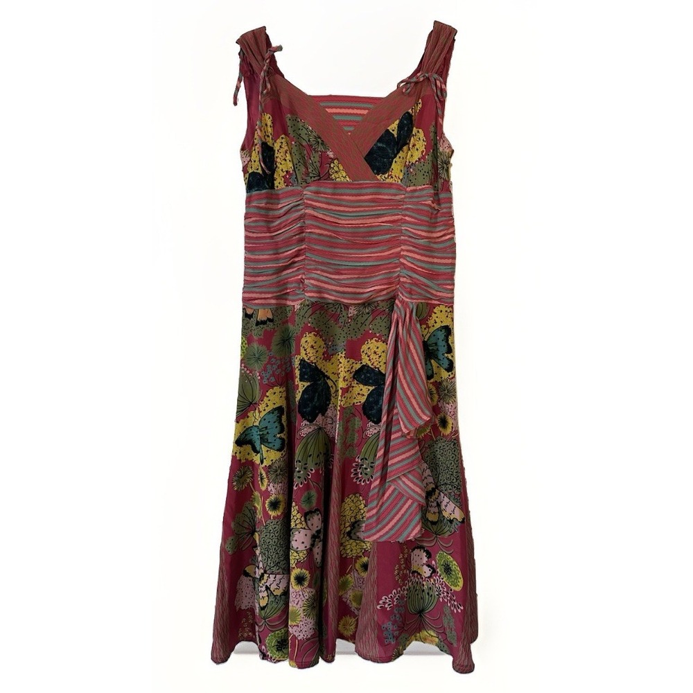 Nanette Lepore Pink Multi-Color Floral Stripe Midi Dress